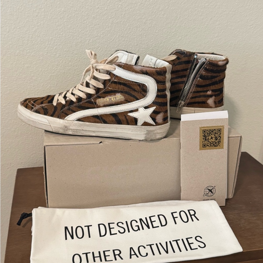 Golden Goose Tiger Print High-Top Slide Sneakers